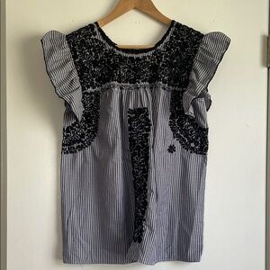 Margarita Mercantile Embroidered Flutter-Sleeve Women's Top